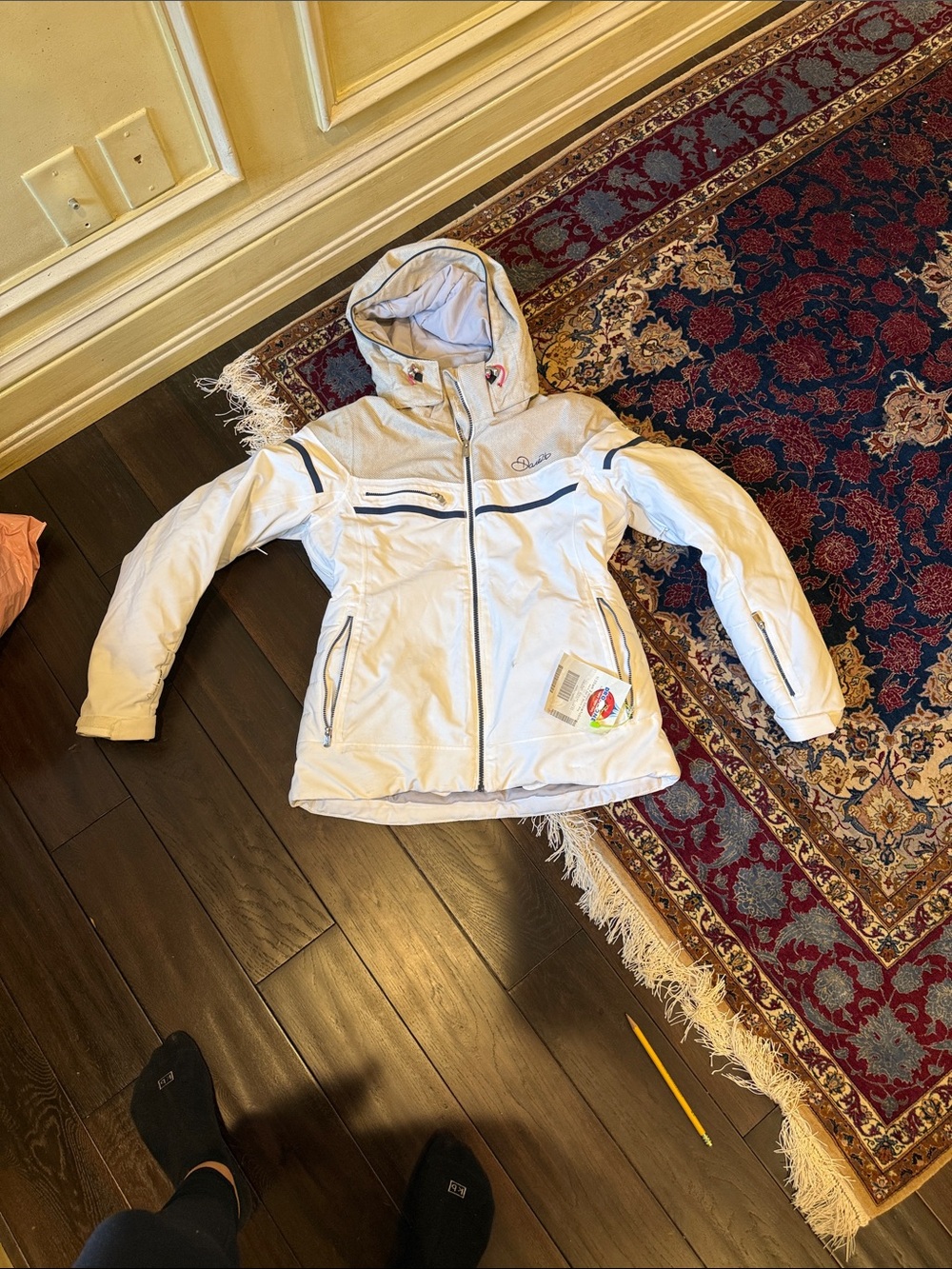 Dare2b White Women' Hooded Ski Jacket with Navy Trim